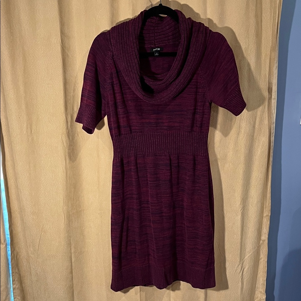 Apt. 9 Deep Plum Short-Sleeve Cowl-Neck Sweater Dress